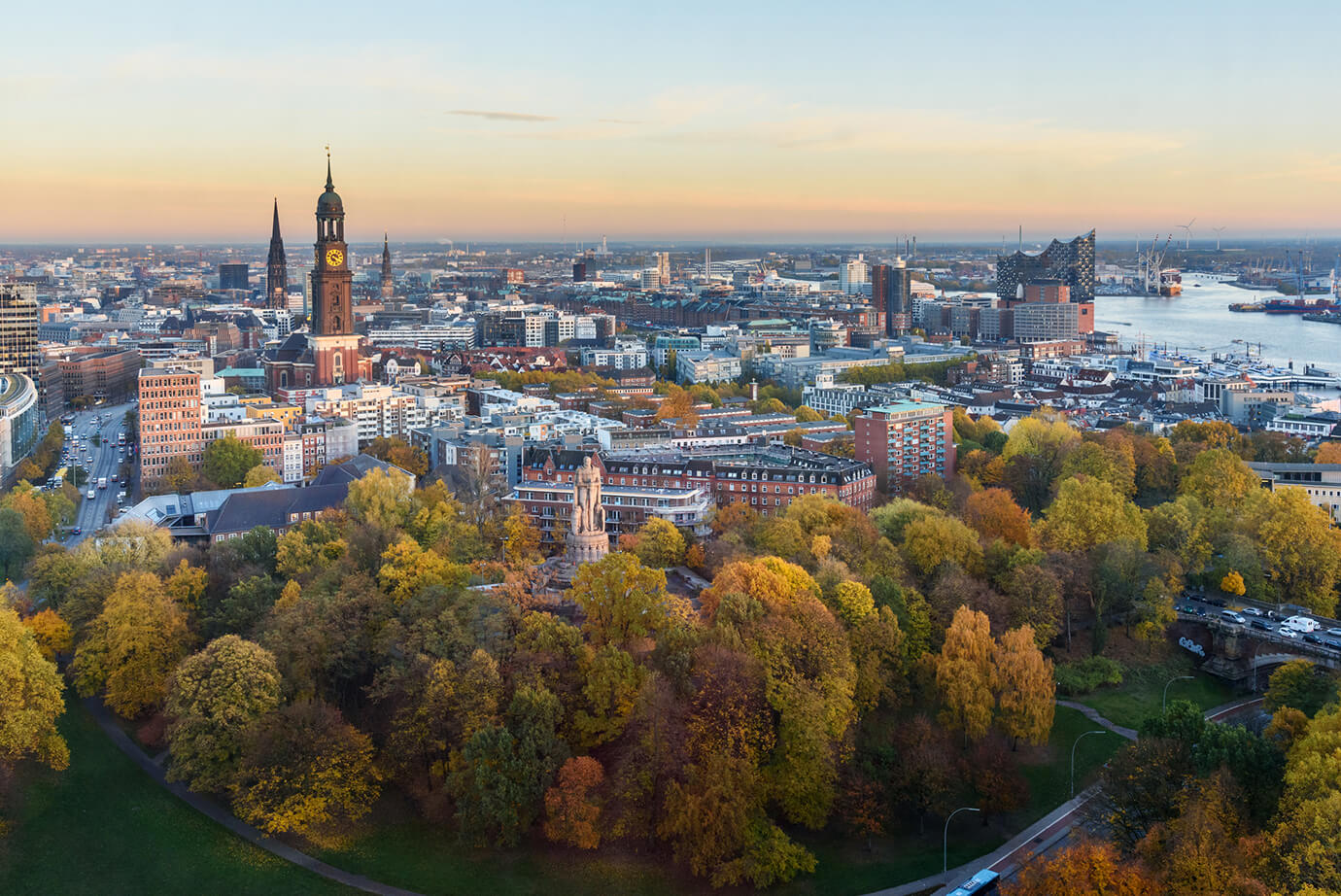 Evening skyline of Hamburg, Germany