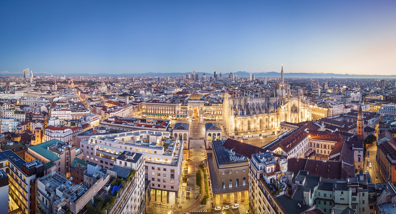 Evening skyline of Milan, Italy