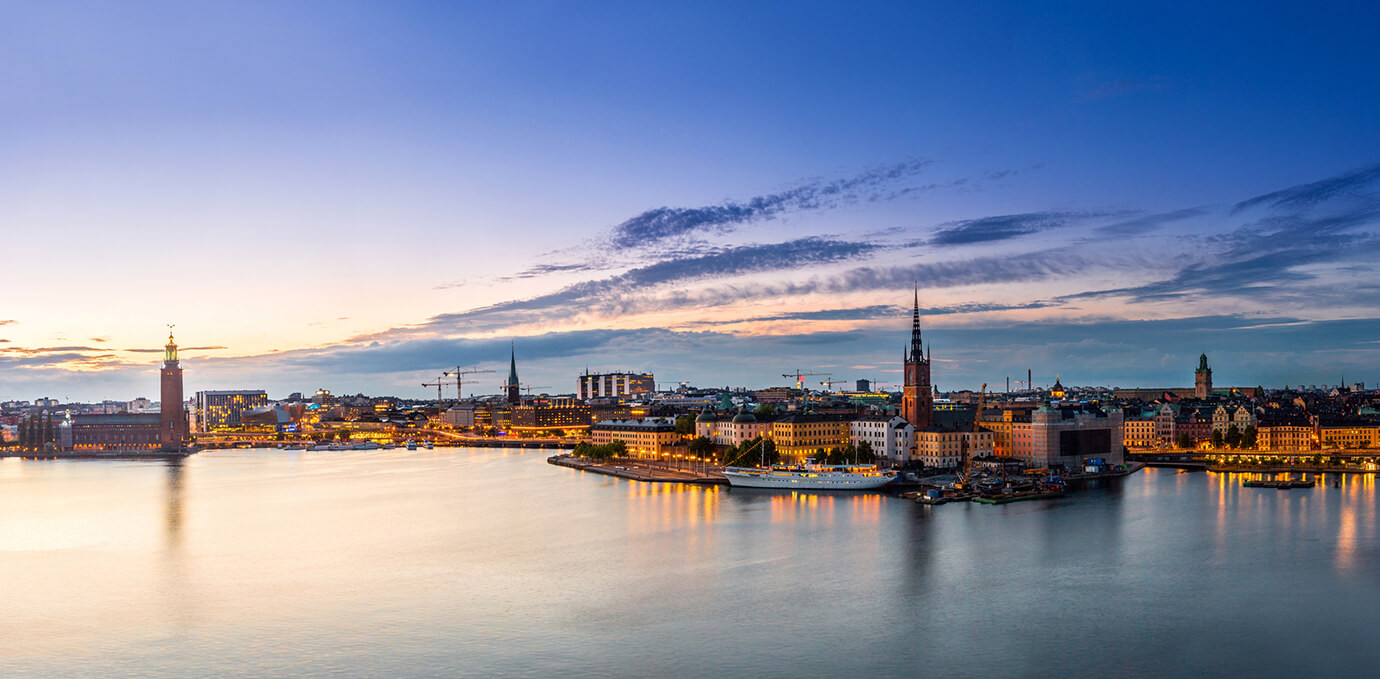 Sunset skyline of Stockholm, Sweden