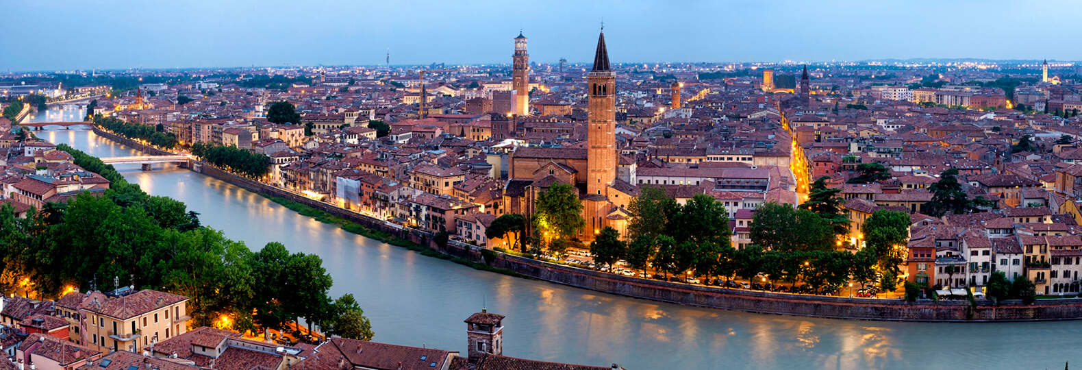 Evening skyline of Verona, Italy