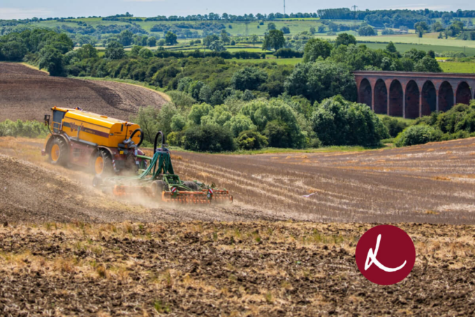 Farm equipment working in a field
