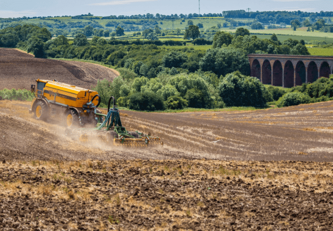 Farm equipment working in a field