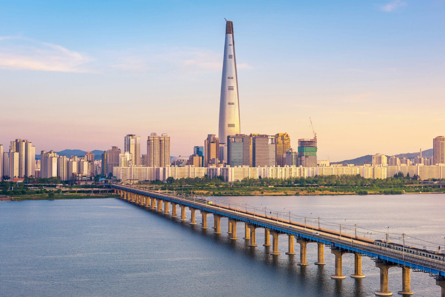 Seoul South Korea skyline at dusk.