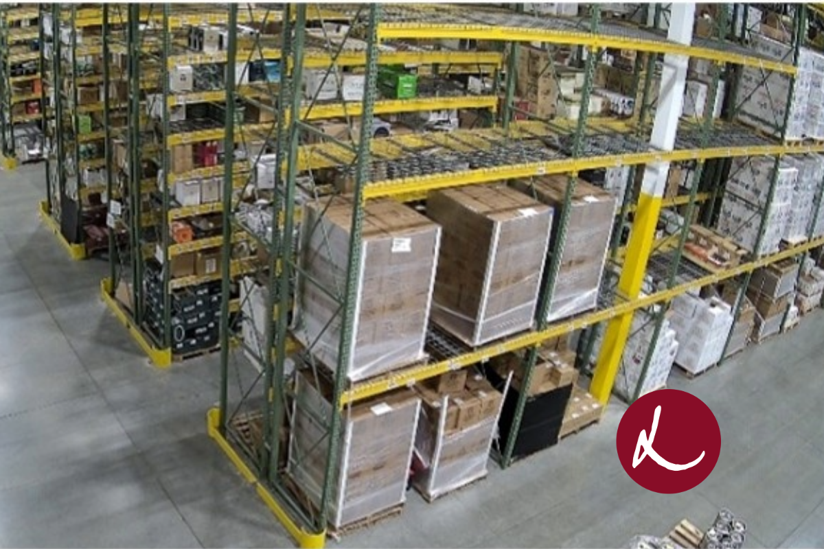 Shelves with boxes on them in a warehouse