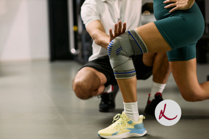 physical therapist helping patient with physical therapy for knee