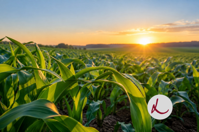 Cornfields with the sunsetting in the background