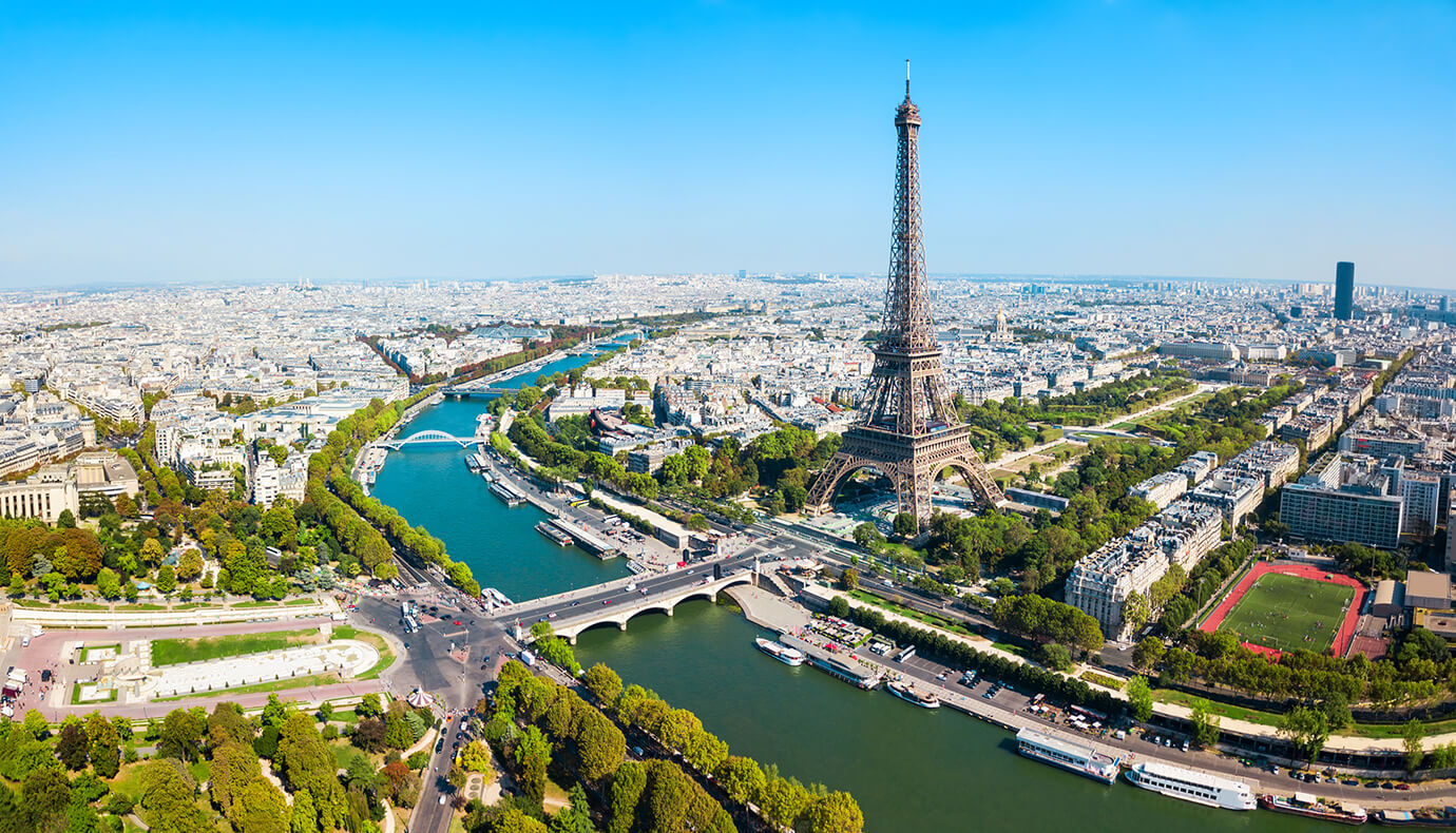 Aerial view of Paris and Eiffel Tower